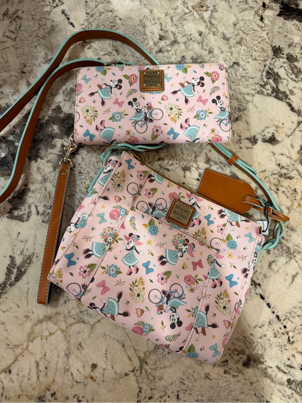 Dooney & Bourke Disney Pink Minnie Mouse Crossbody Set with Wallet Flower Garden